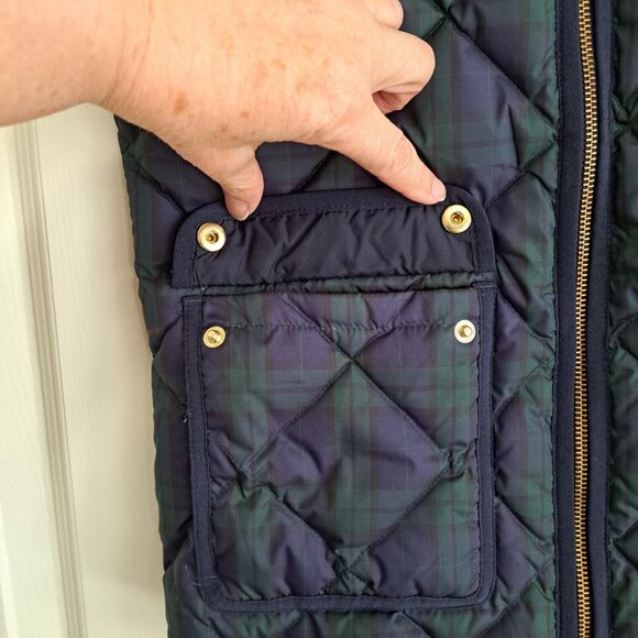 J Crew Vest Women's XXS Sleeveless Plaid Full Zip Down-Fill Quilted Blue Green - Picture 5 of 8